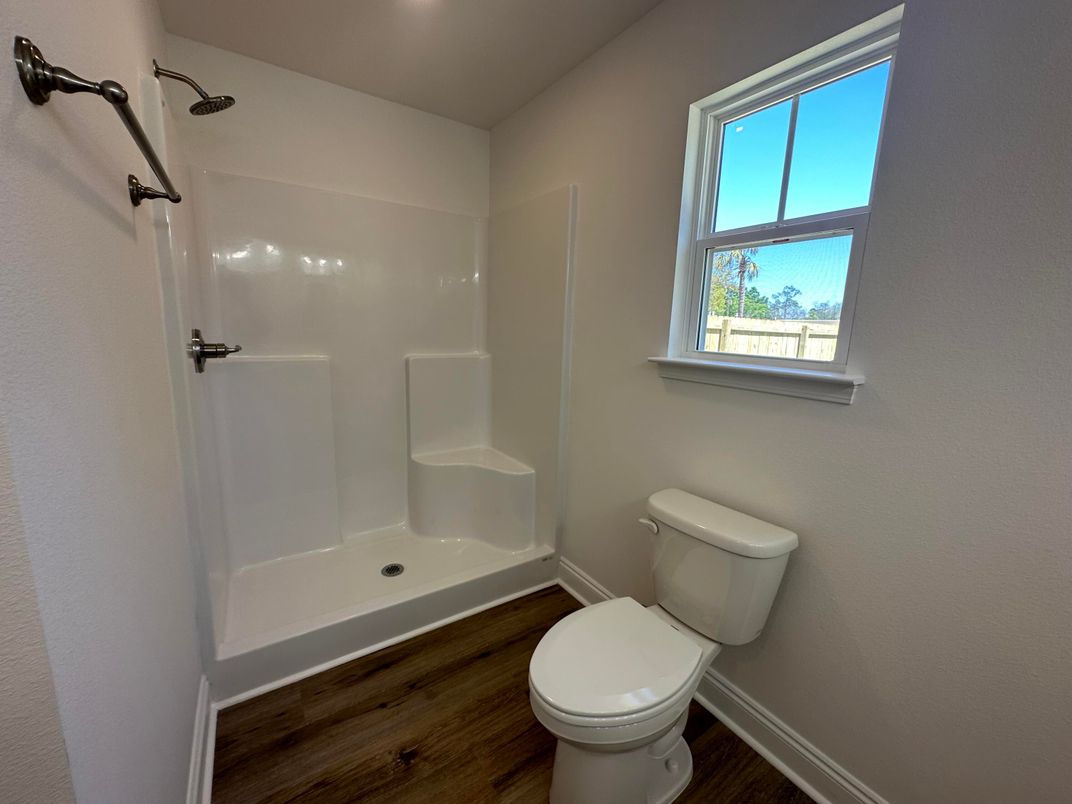 Bathroom, Interior, Recessed Lighting, Wood Texture Flooring
