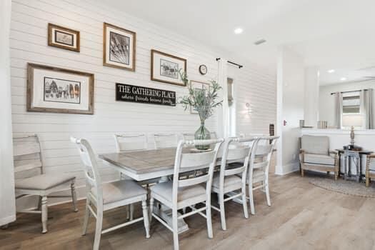 Dining room, Interior, Recessed Lighting, Wood Texture Flooring
