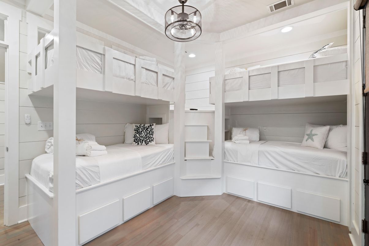 Bedroom, Interior, Pendant Lights, Recessed Lighting, Wood Texture Flooring
