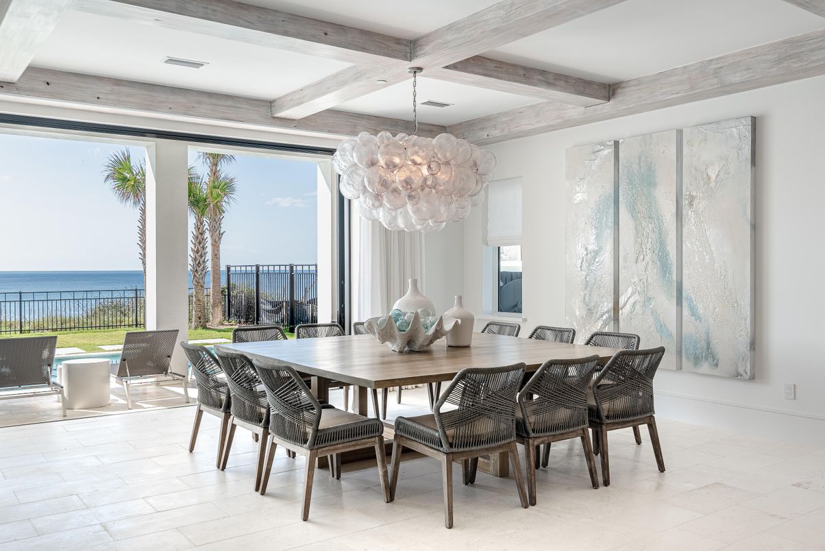 Chandelier, Dining room, Interior, Water, Wooden Beams
