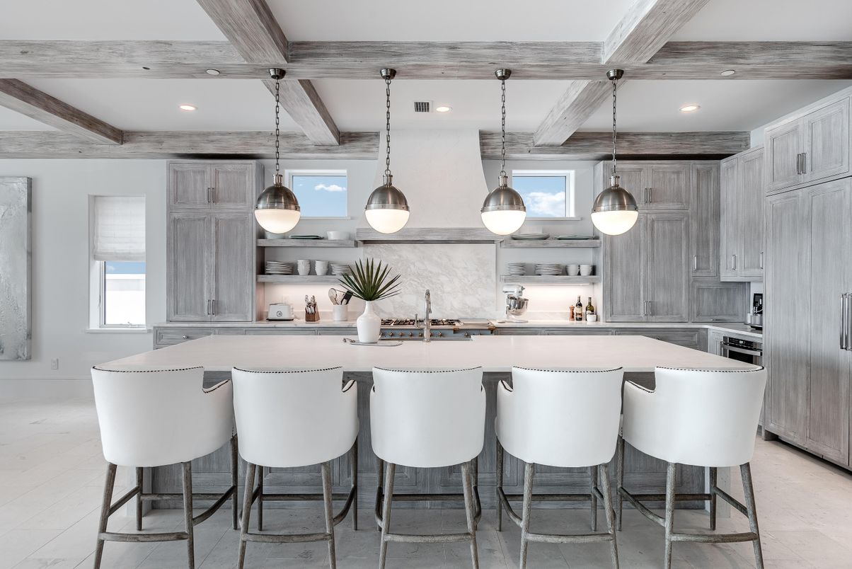 Interior, Kitchen, Pendant Lights, Recessed Lighting, Stainless Steel Appliances, Wooden Beams