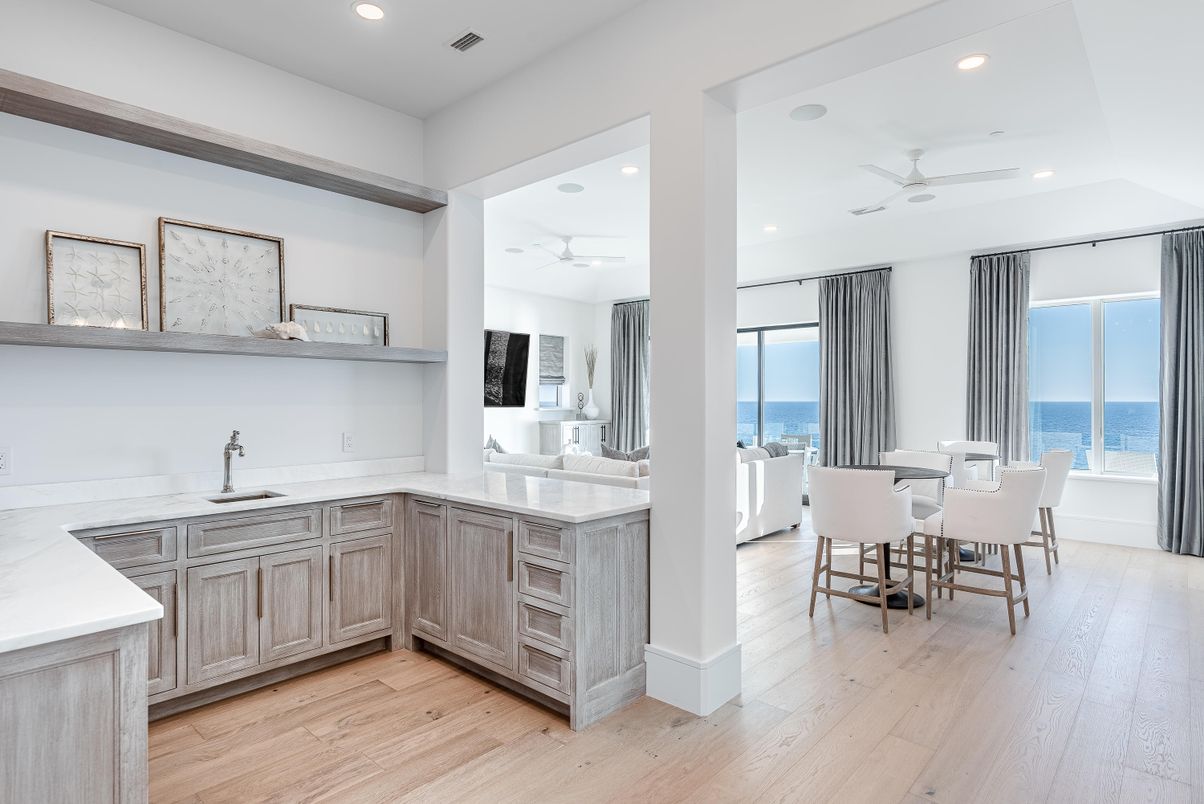 Dining room, Interior, Kitchen, Recessed Lighting, Water, Wood Texture Flooring