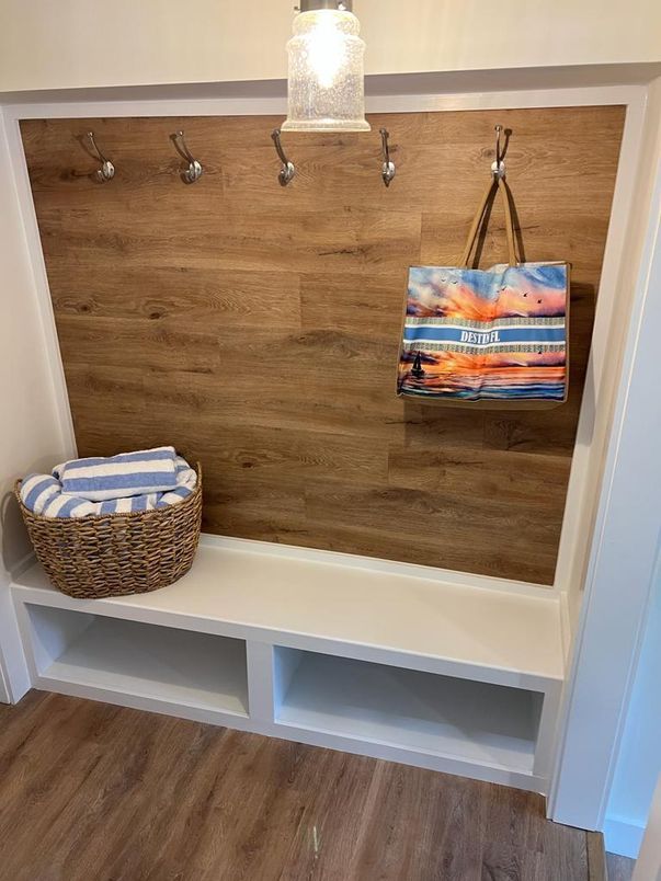 Bathroom, Chandelier, Interior, Wood Texture Flooring, Wooden Walls