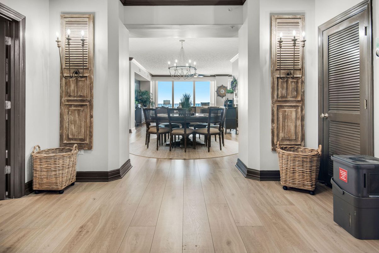 Chandelier, Dining room, Interior, Wood Texture Flooring