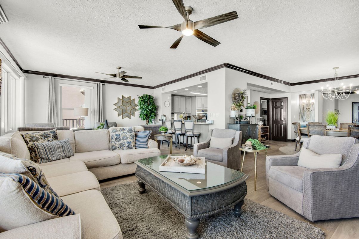 Chandelier, Dining room, Interior, Kitchen, Living room, Pendant Lights, Recessed Lighting, Wood Texture Flooring