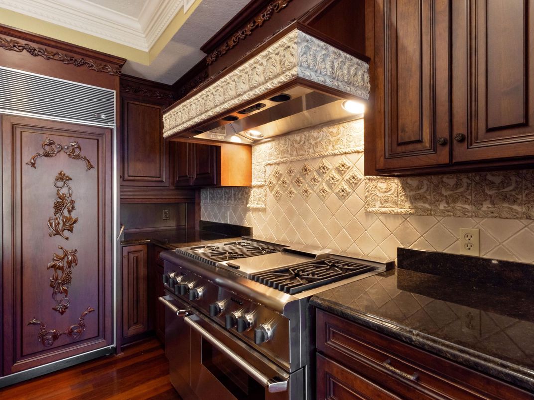 Interior, Kitchen, Stainless Steel Appliances, Tile Countertops, Wood Texture Flooring
