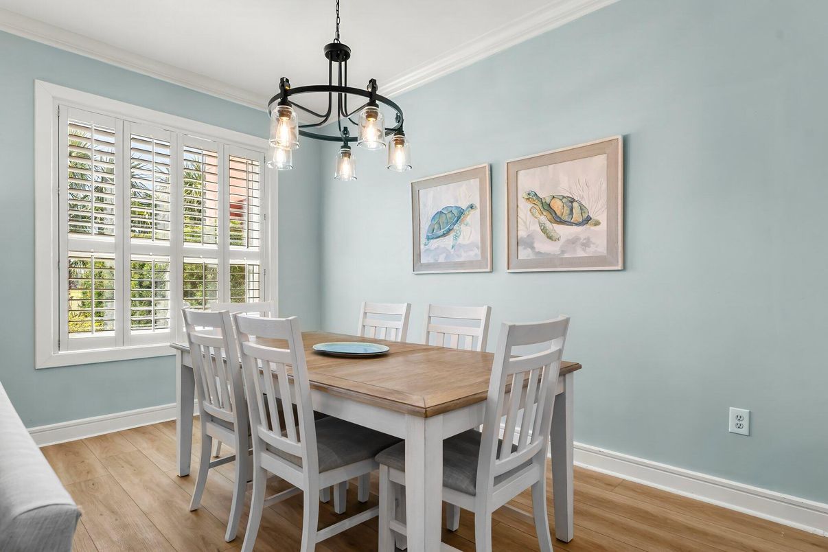 Dining room, Interior, Pendant Lights, Wood Texture Flooring