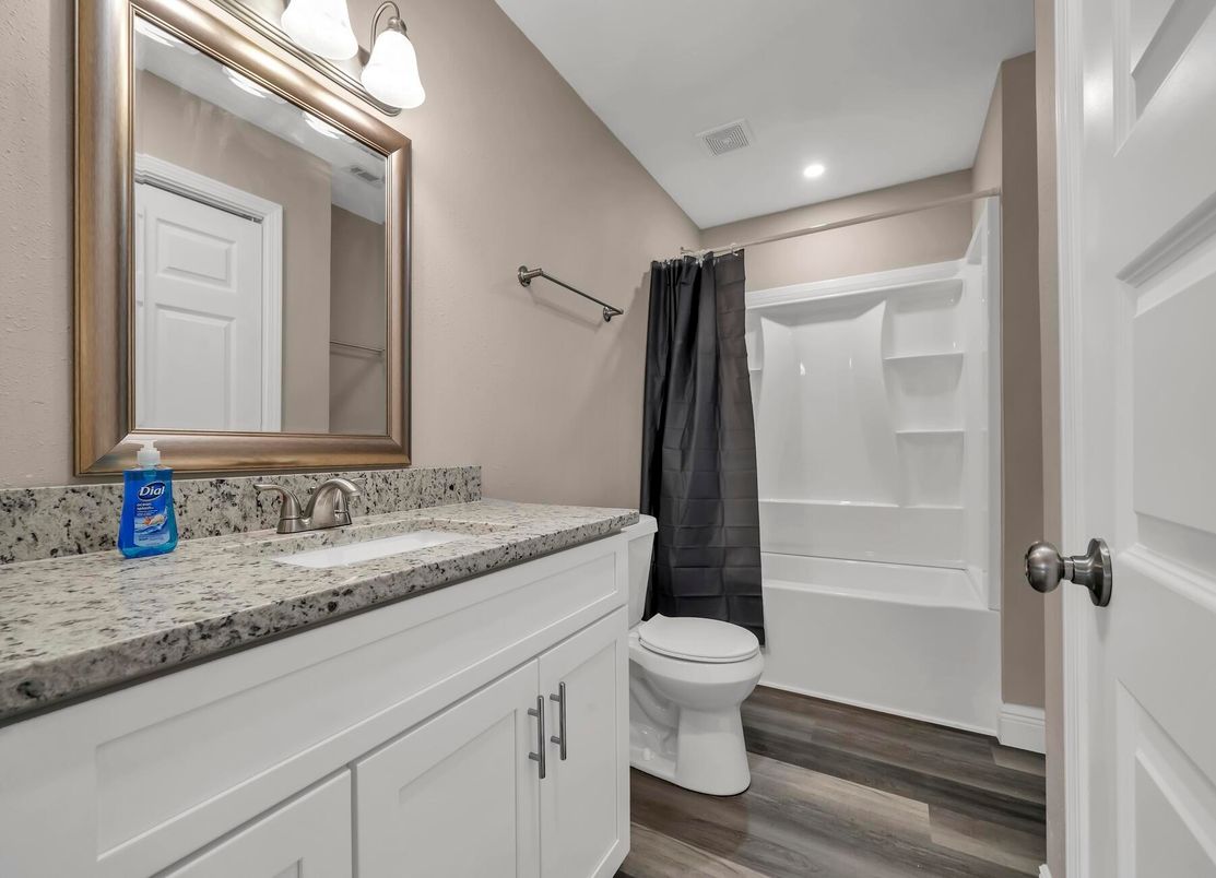 Bathroom, Interior, Recessed Lighting, Wood Texture Flooring