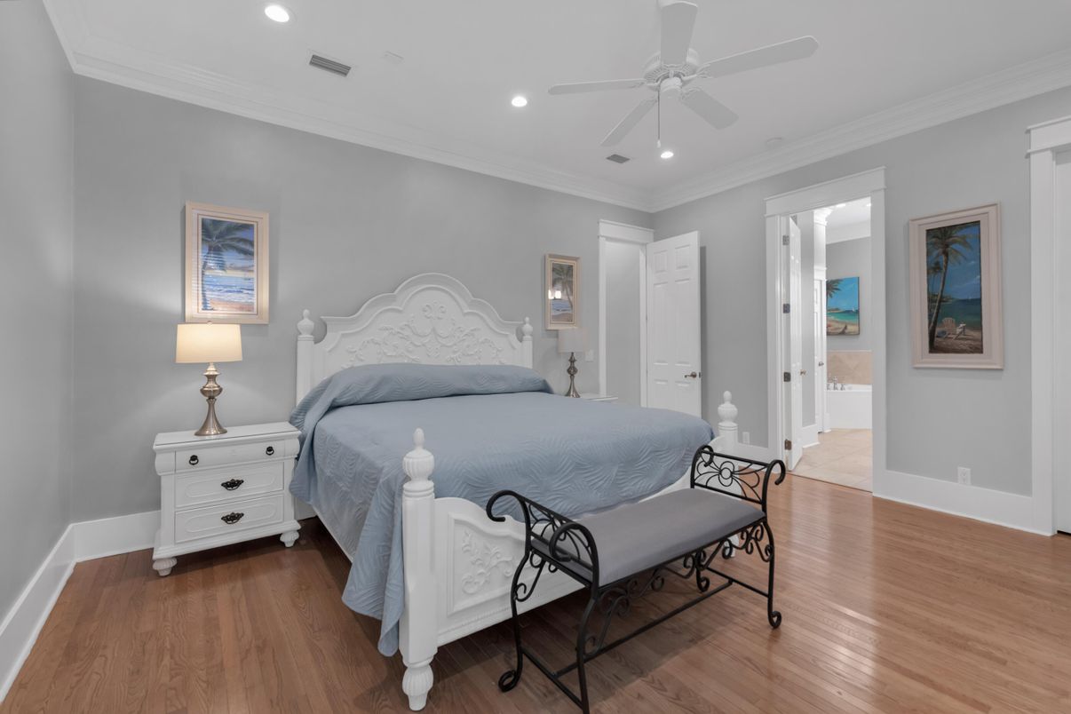 Bedroom, Interior, Recessed Lighting, Wood Texture Flooring