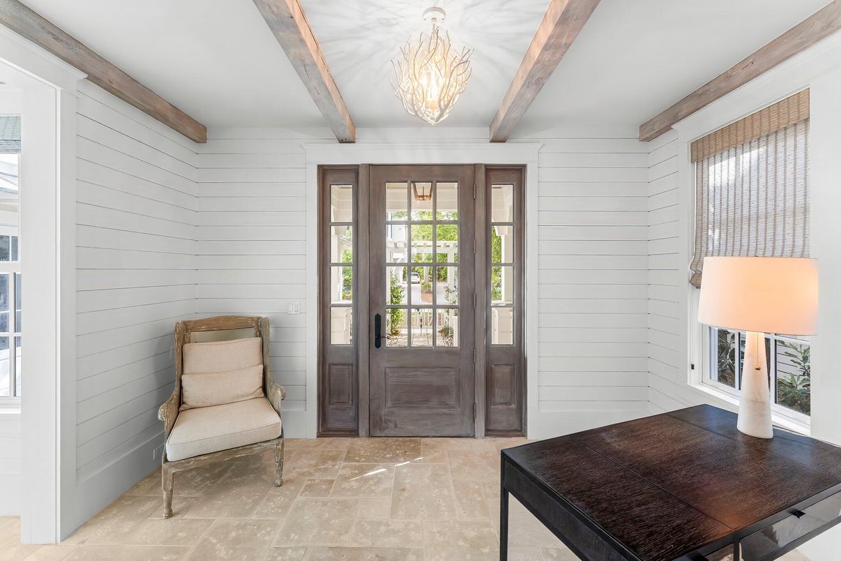Chandelier, Dining room, Interior, Wooden Beams