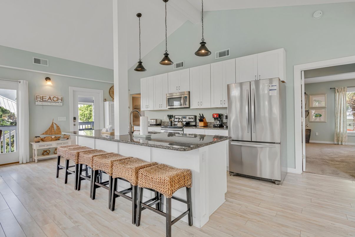 Interior, Kitchen, Pendant Lights, Stainless Steel Appliances, Wood Texture Flooring