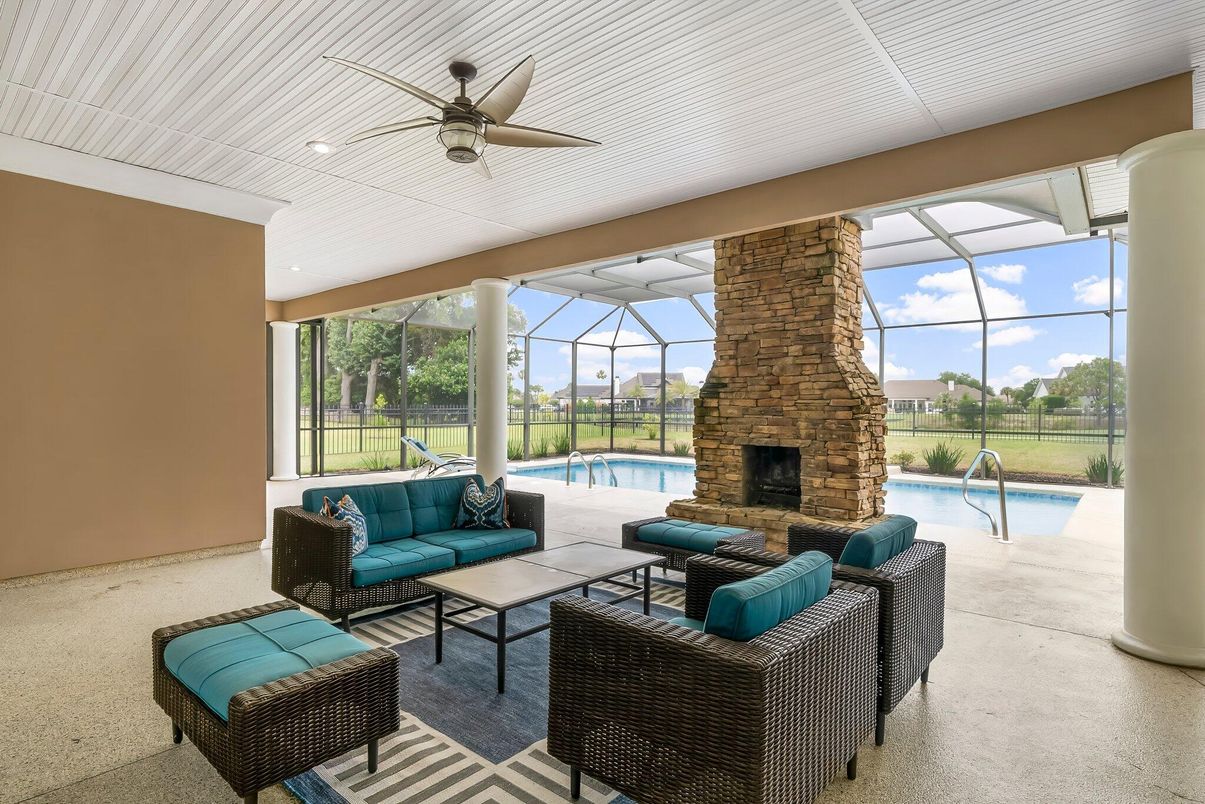 Fireplace, Glass Ceilings, Interior, Living room, Pool, Recessed Lighting, Sun Room