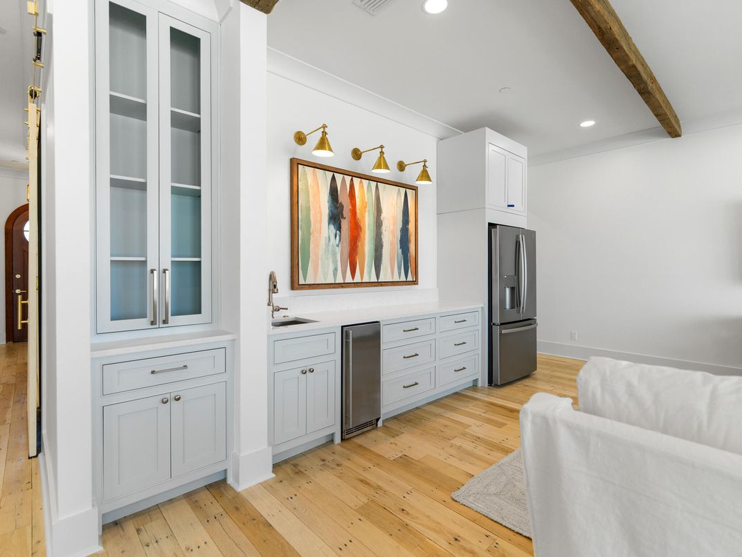Interior, Kitchen, Recessed Lighting, Wooden Beams, Wood Texture Flooring