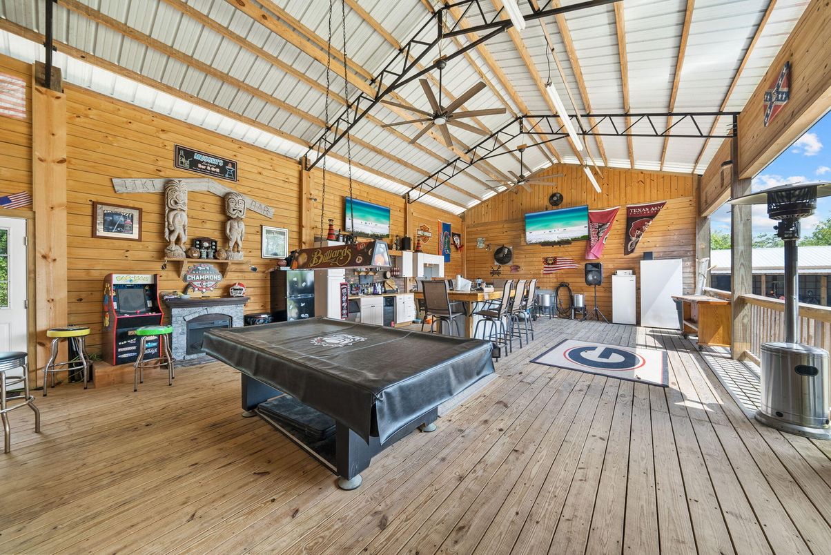 Billiard Table, Fireplace, Game Room, Interior, Wood Texture Flooring, Wooden Walls