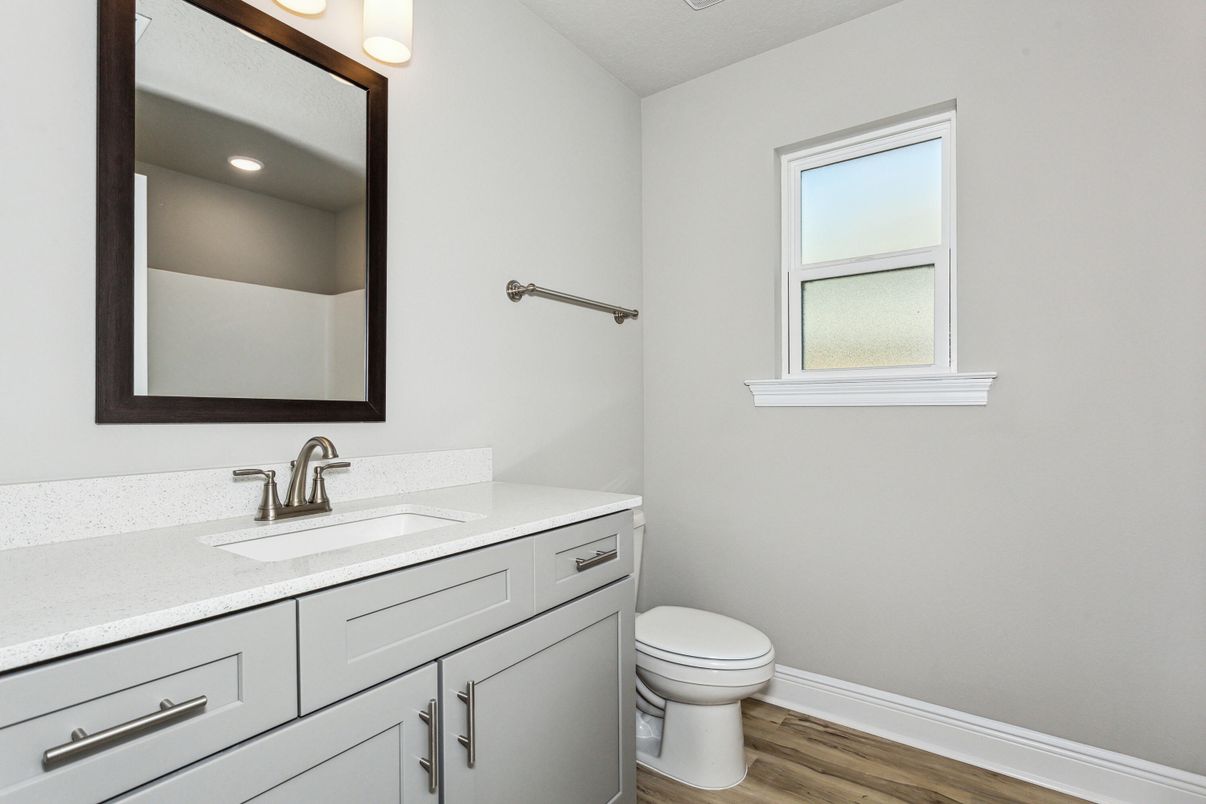 Bathroom, Interior, Recessed Lighting, Wood Texture Flooring