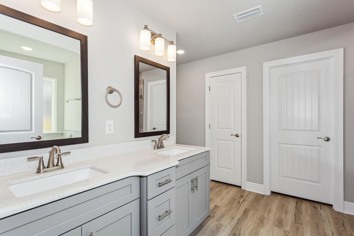 Bathroom, Dual Sink Vanities, Interior, Wood Texture Flooring