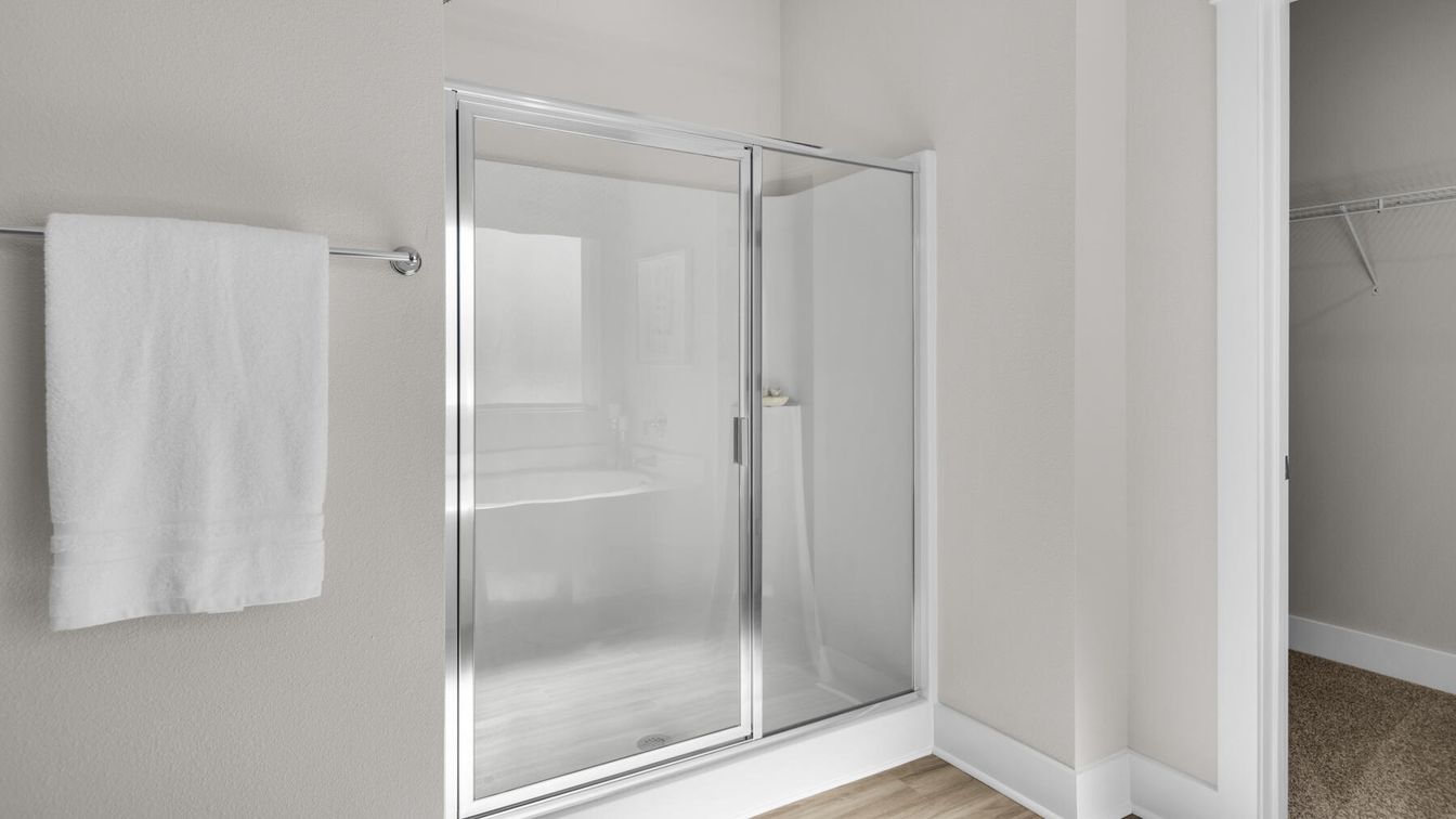 Bathroom, Glass Shower, Interior, Wood Texture Flooring