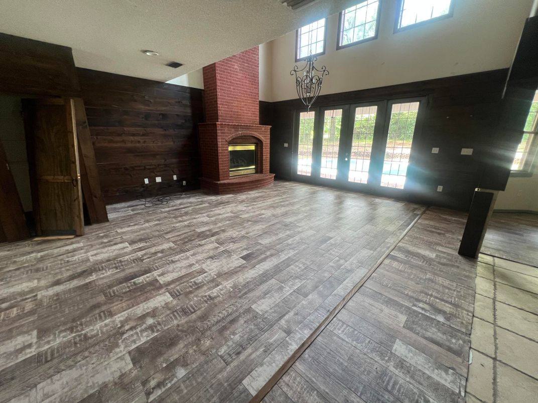 Empty room, Fireplace, Interior, Wood Texture Flooring, Wooden Walls