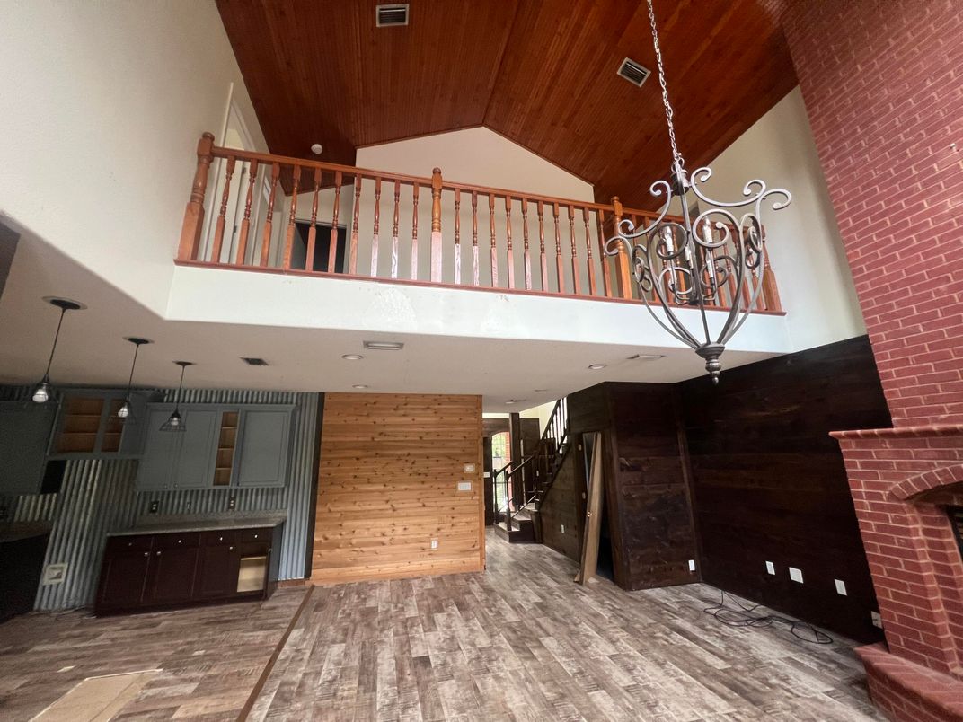 Chandelier, Interior, Pendant Lights, Wood Texture Flooring, Wooden Walls