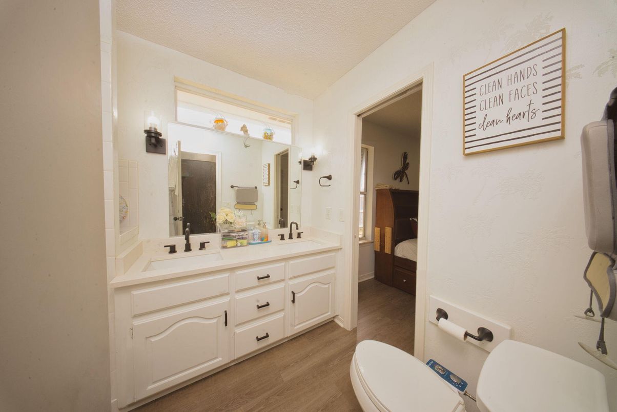 Bathroom, Dual Sink Vanities, Interior, Wood Texture Flooring