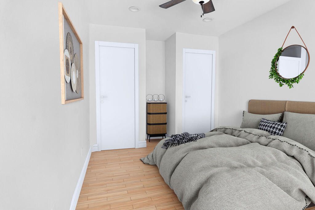 Bedroom, Interior, Recessed Lighting, Wood Texture Flooring