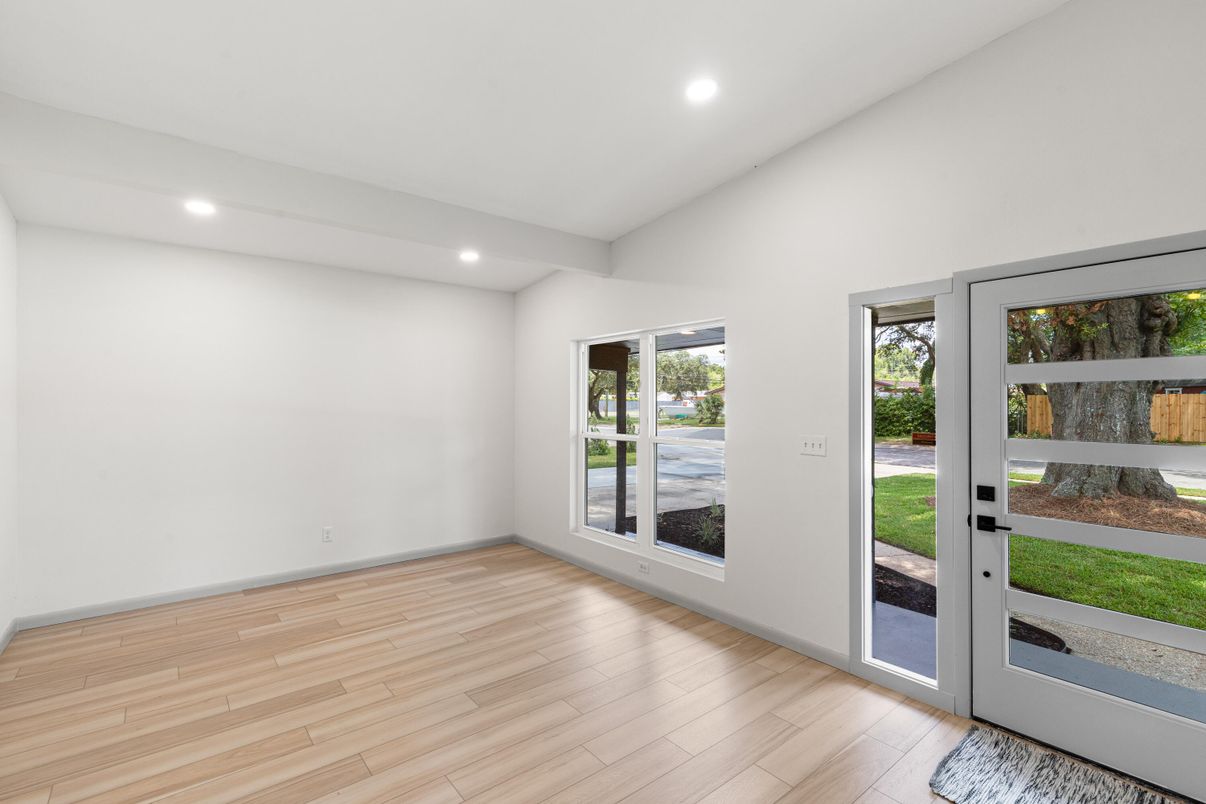Empty room, Interior, Recessed Lighting, Wood Texture Flooring