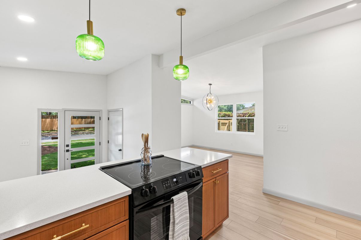 Interior, Kitchen, Pendant Lights, Recessed Lighting, Wood Texture Flooring