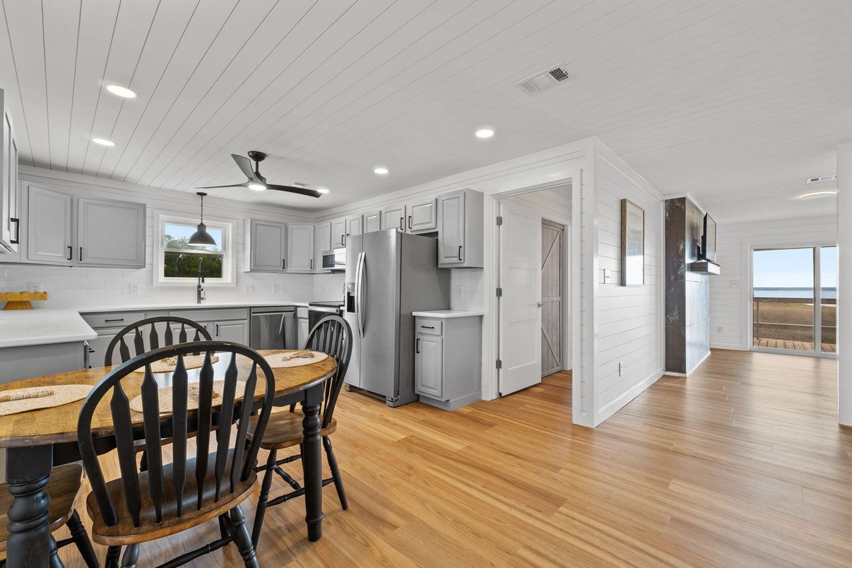 Interior, Kitchen, Pendant Lights, Recessed Lighting, Wood Texture Flooring