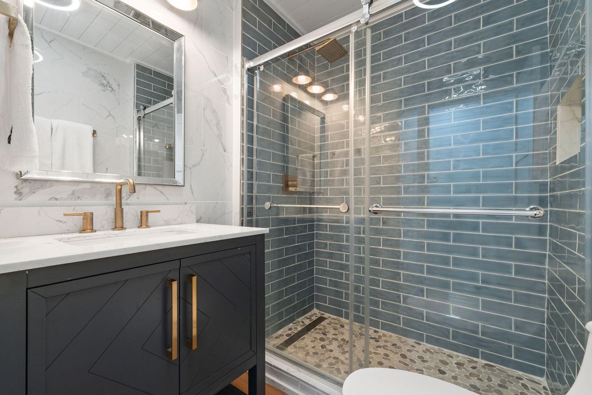 Bathroom, Glass Shower, Interior, Marble Walls