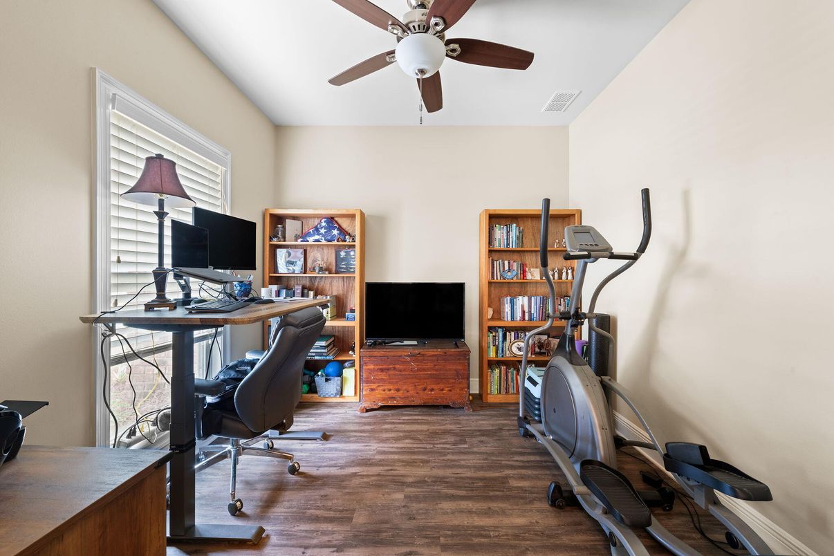Fitness Equipment, Home Office, Interior, Wood Texture Flooring
