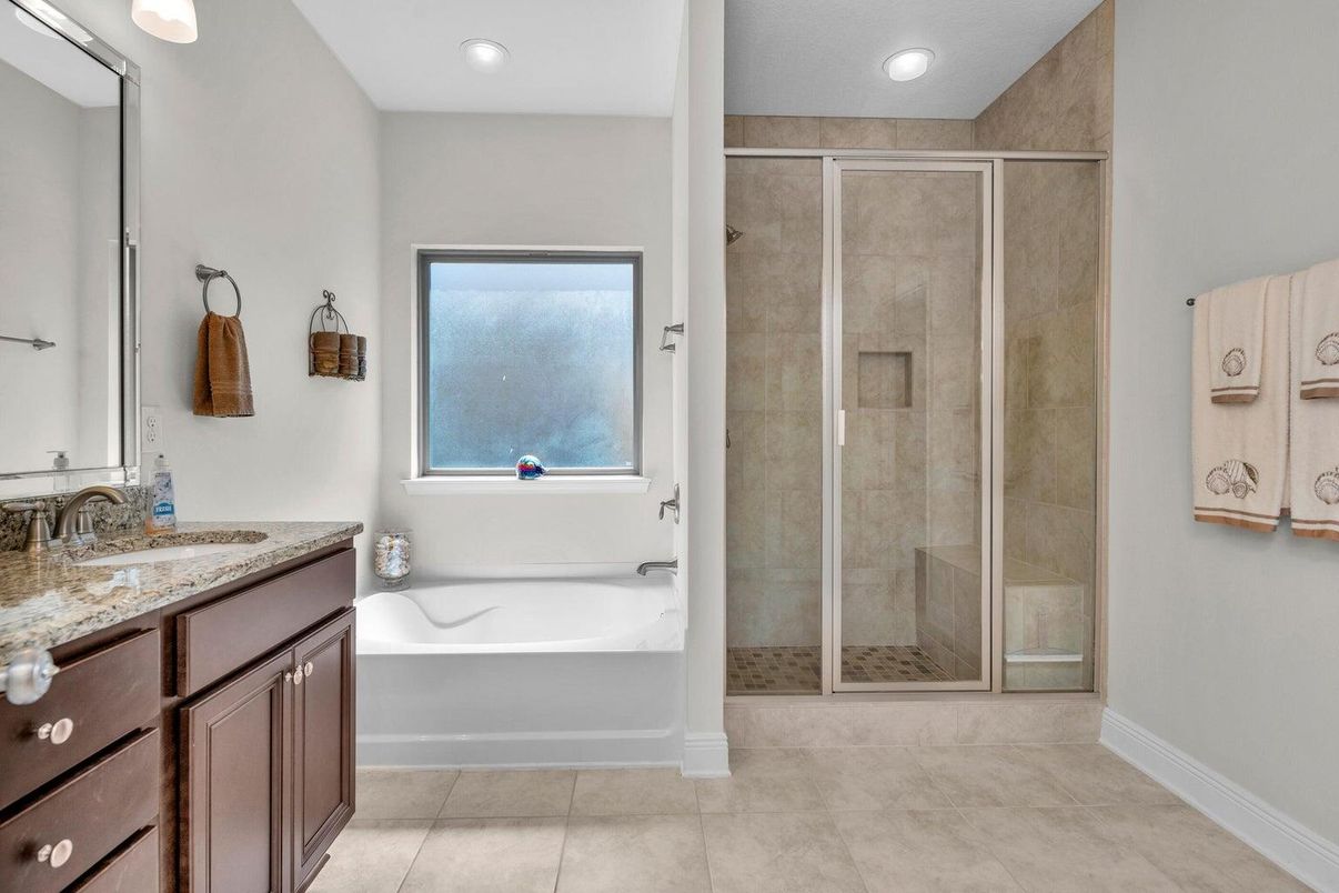 Bathroom, Dual Sink Vanities, Glass Shower, Interior, Recessed Lighting