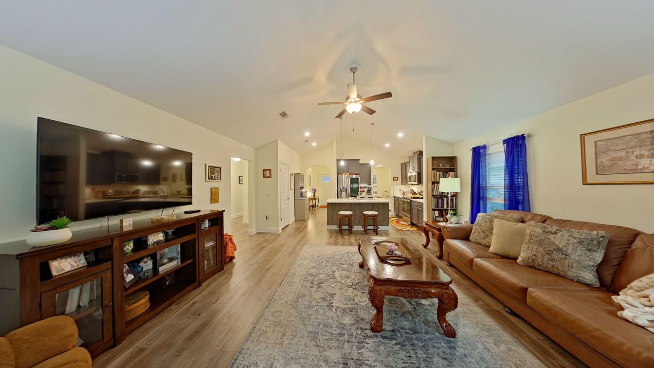 Interior, Kitchen, Living room, Recessed Lighting, Wood Texture Flooring