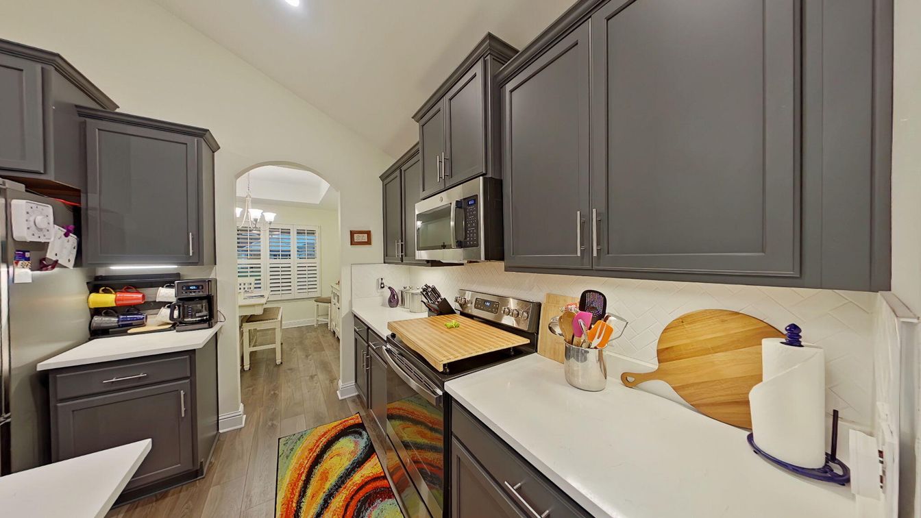 Chandelier, Interior, Kitchen, Recessed Lighting, Wood Texture Flooring