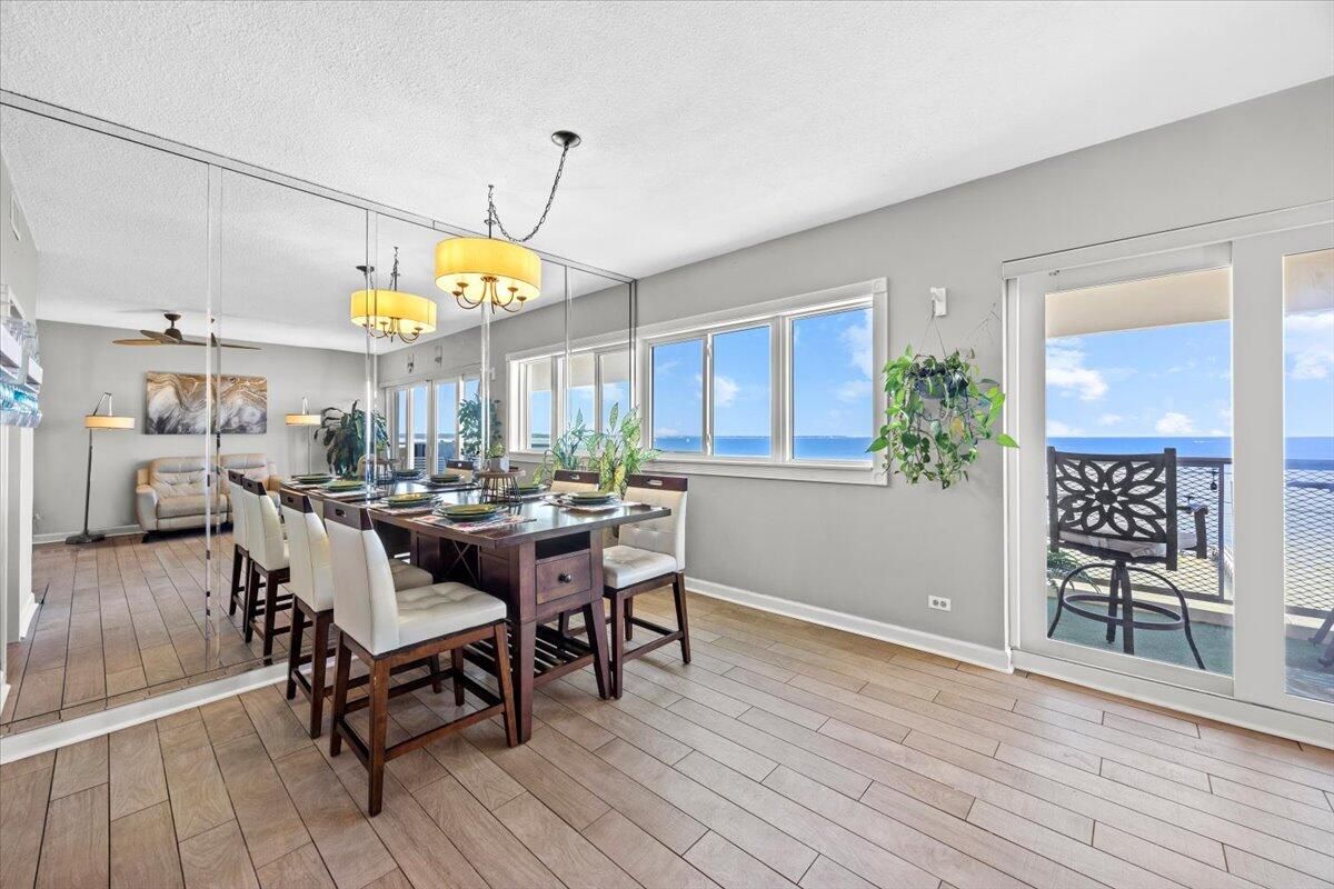 Chandelier, Dining room, Interior, Water, Wood Texture Flooring