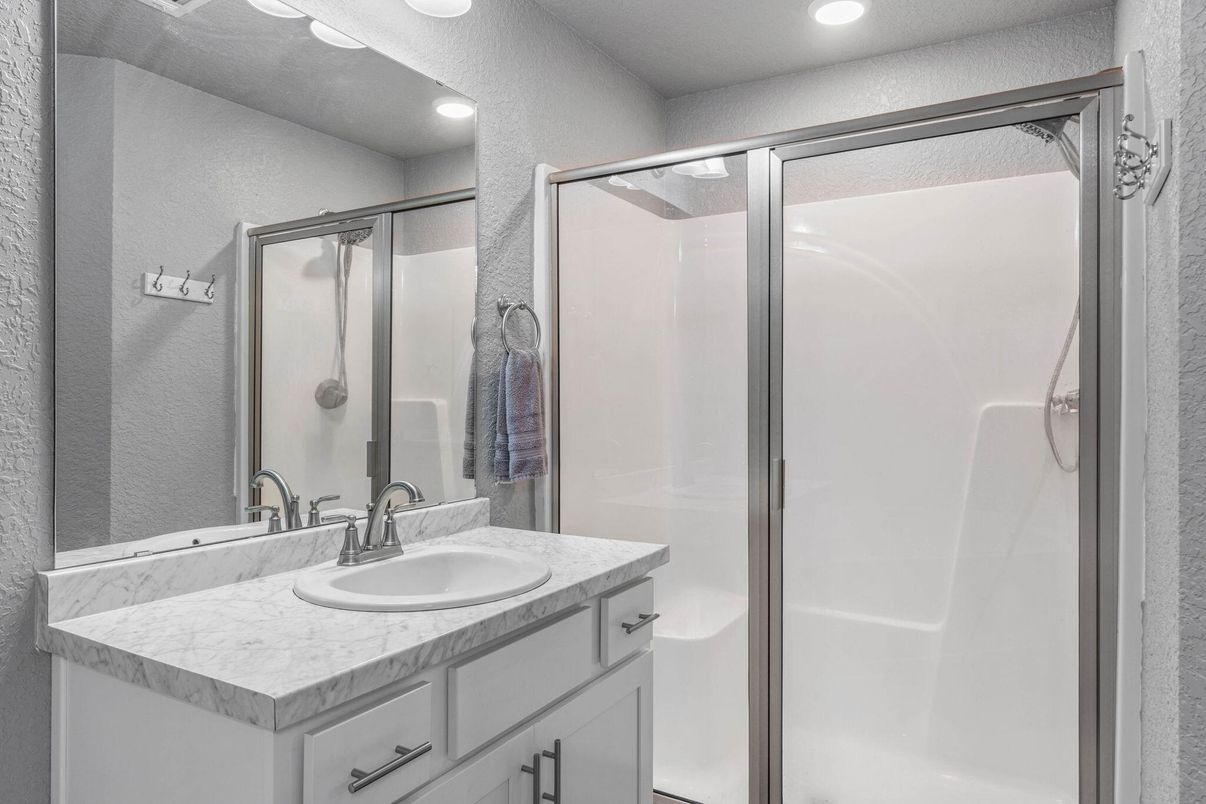Bathroom, Glass Shower, Interior, Recessed Lighting