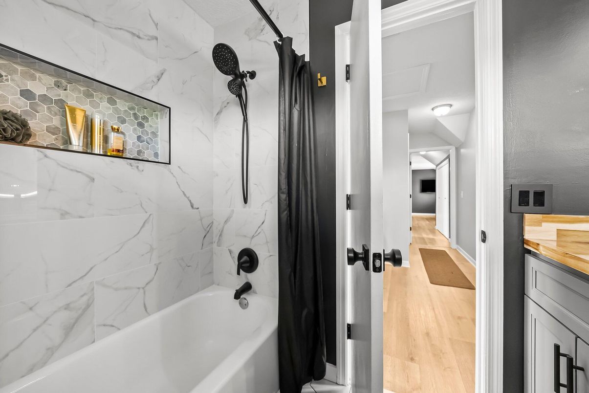 Bathroom, Interior, Marble Walls, Wood Texture Flooring
