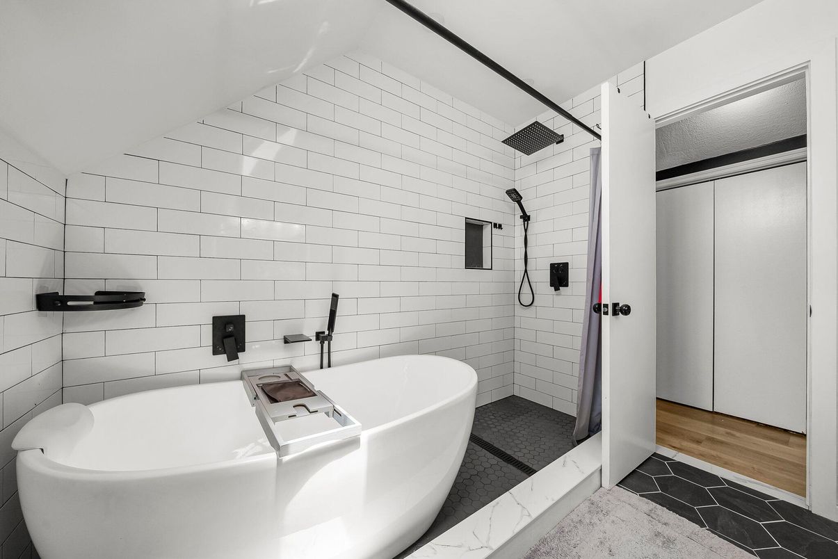 Bathroom, Free Standing Baths, Interior, Marble, Wood Texture Flooring