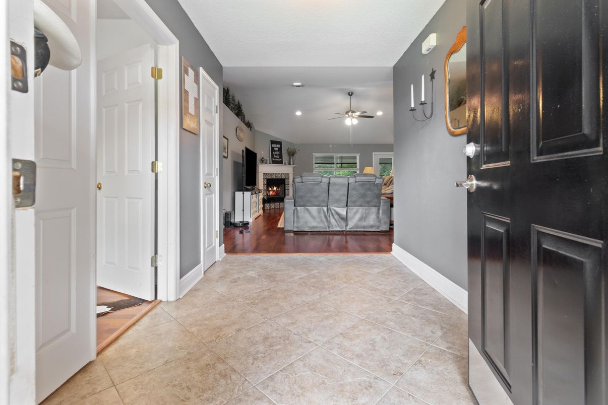 Fireplace, Interior, Recessed Lighting, Wood Texture Flooring