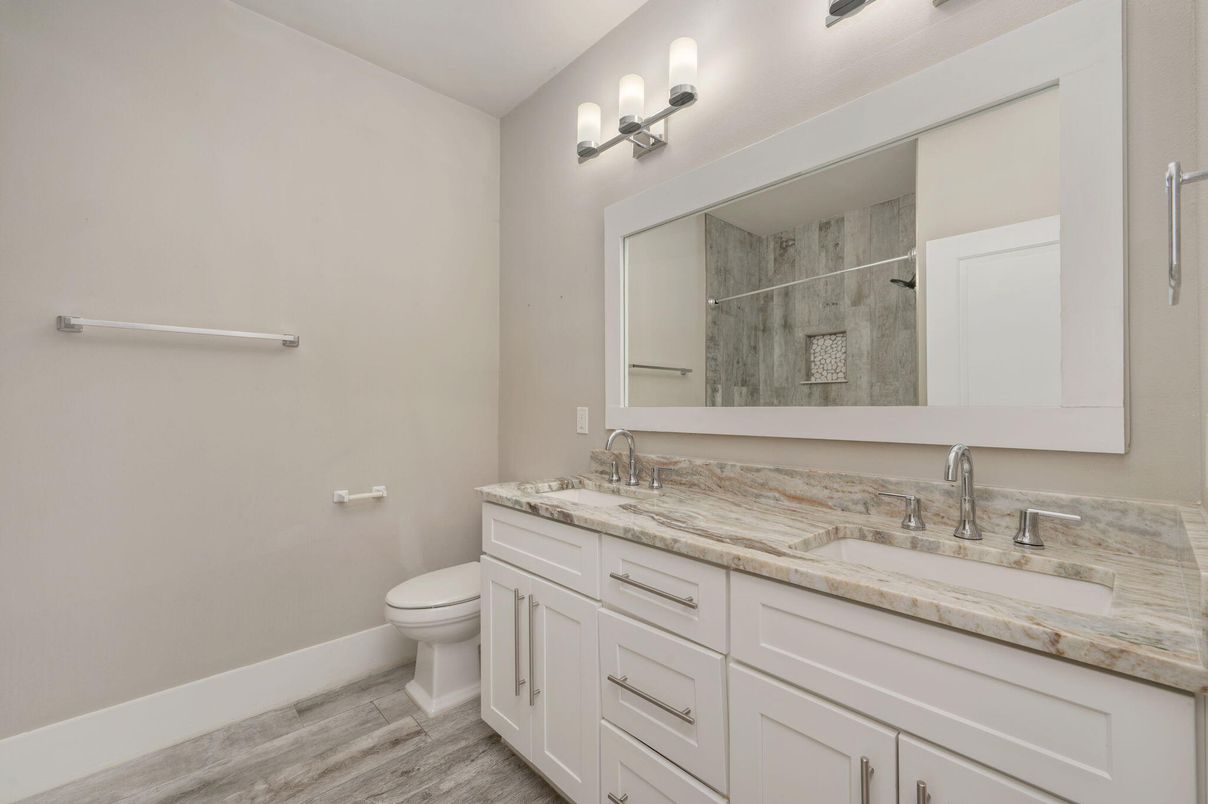 Bathroom, Dual Sink Vanities, Interior, Wood Texture Flooring