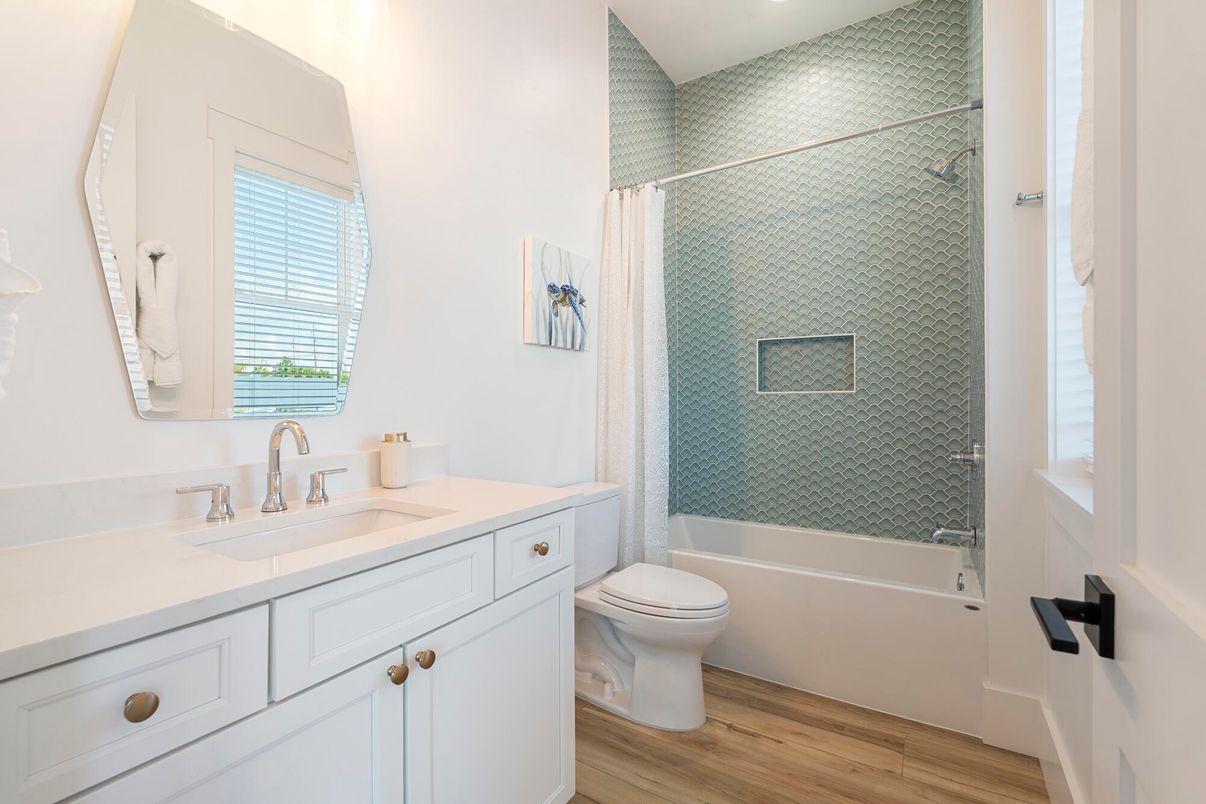 Bathroom, Interior, Recessed Lighting, Wood Texture Flooring