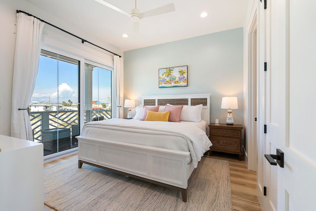 Bedroom, Interior, Recessed Lighting, Water, Wood Texture Flooring
