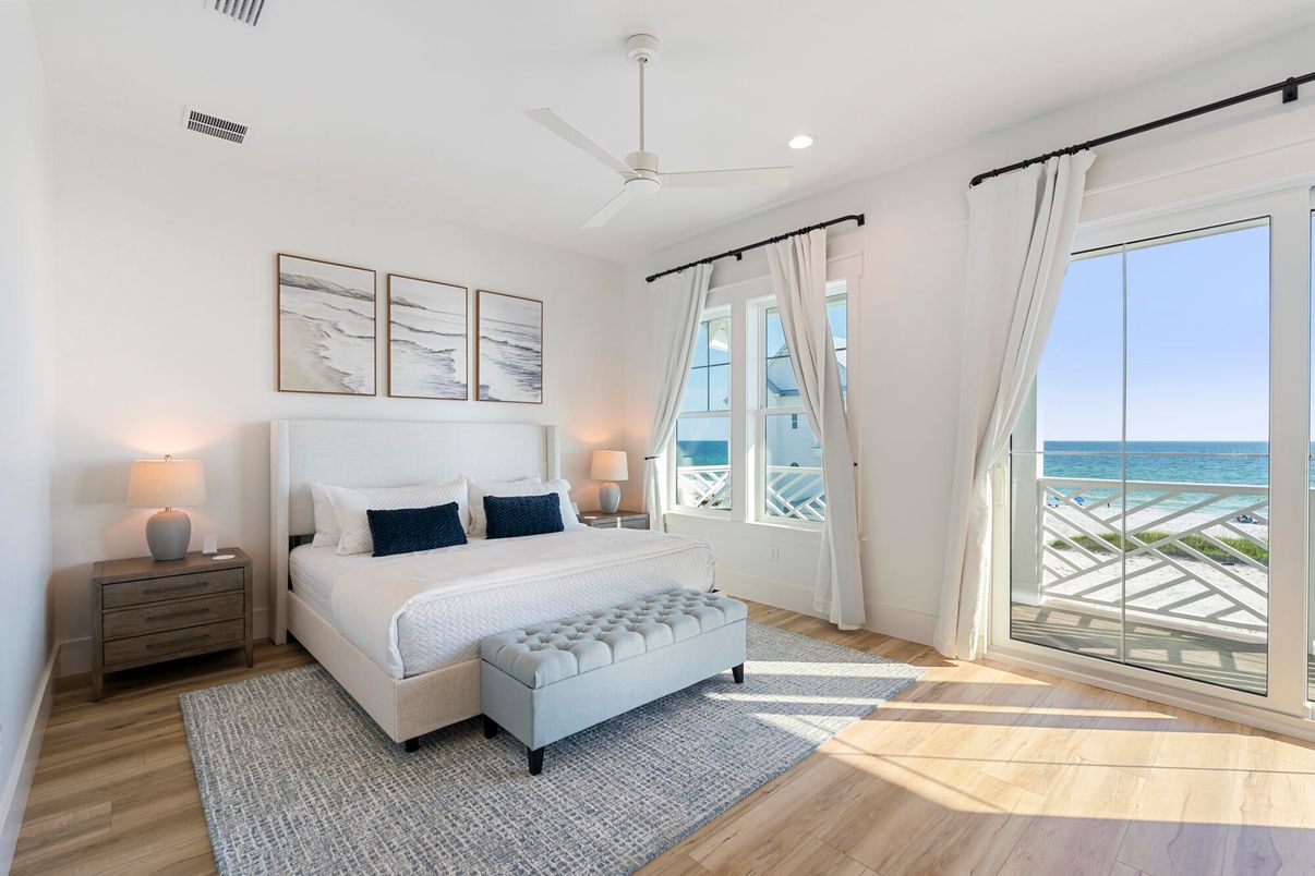 Bedroom, Interior, Recessed Lighting, Water, Wood Texture Flooring