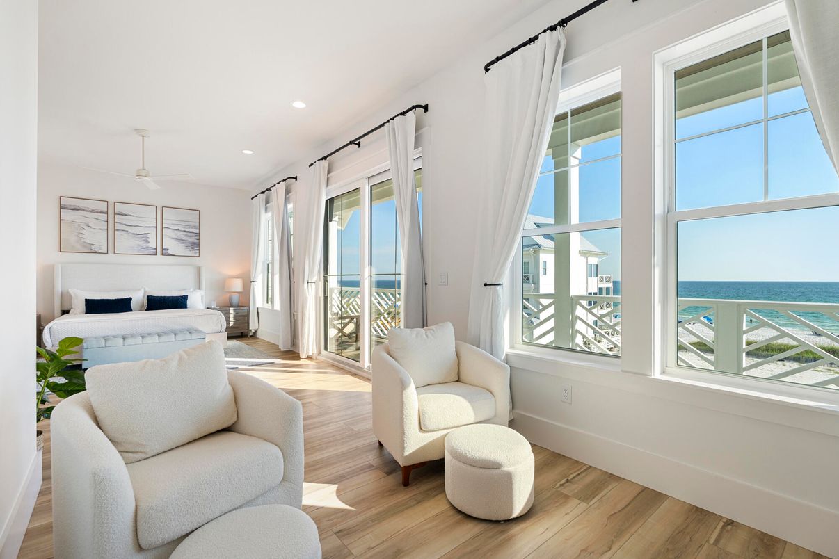 Bedroom, Interior, Recessed Lighting, Water, Wood Texture Flooring