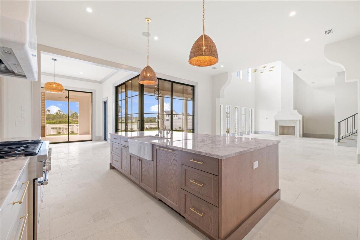 Fireplace, Interior, Kitchen, Pendant Lights, Recessed Lighting, Water