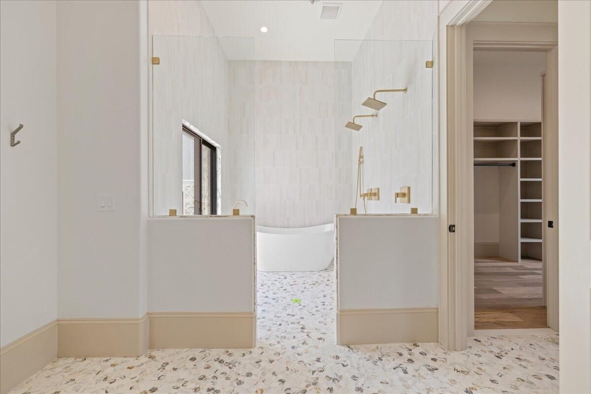 Bathroom, Interior, Recessed Lighting, Wood Texture Flooring