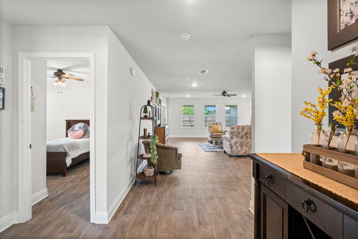 Bedroom, Interior, Recessed Lighting, Wood Texture Flooring