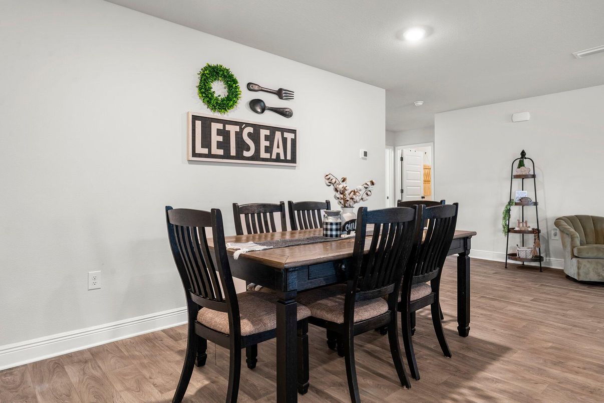 Dining room, Interior, Recessed Lighting, Wood Texture Flooring