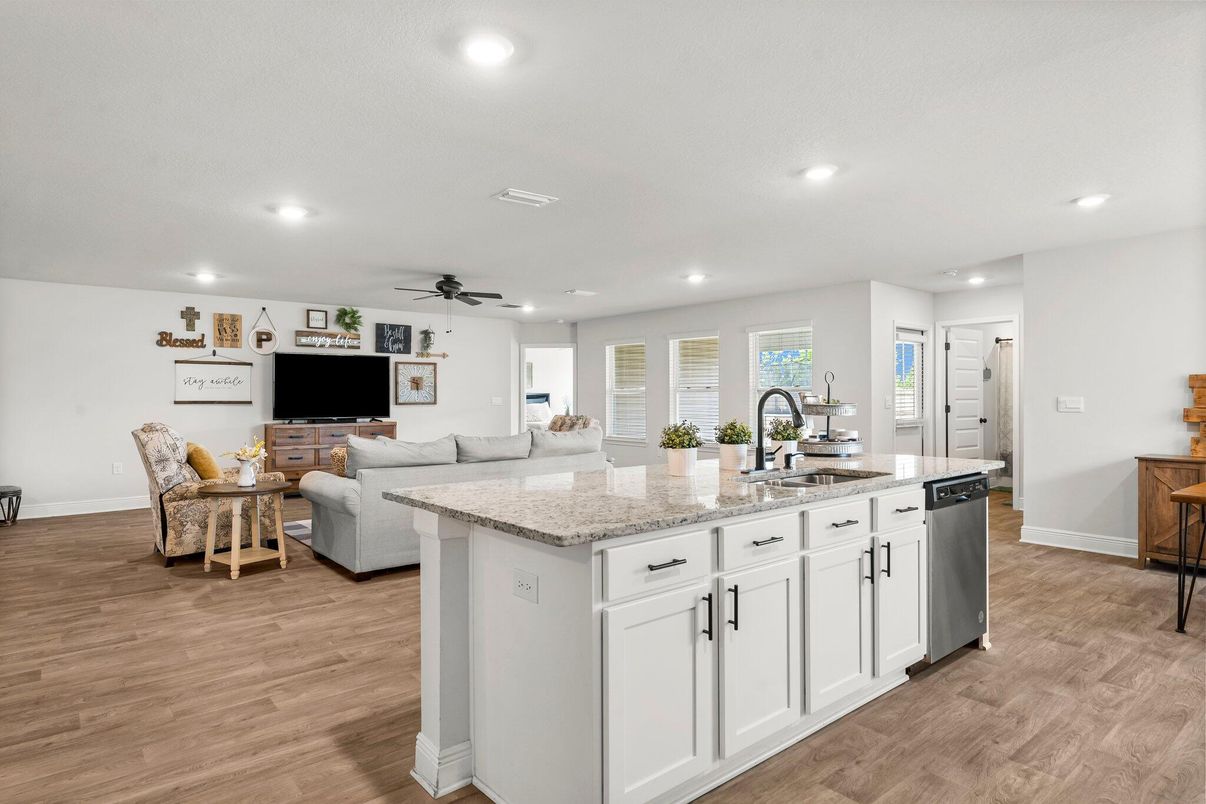Interior, Kitchen, Living room, Recessed Lighting, Wood Texture Flooring