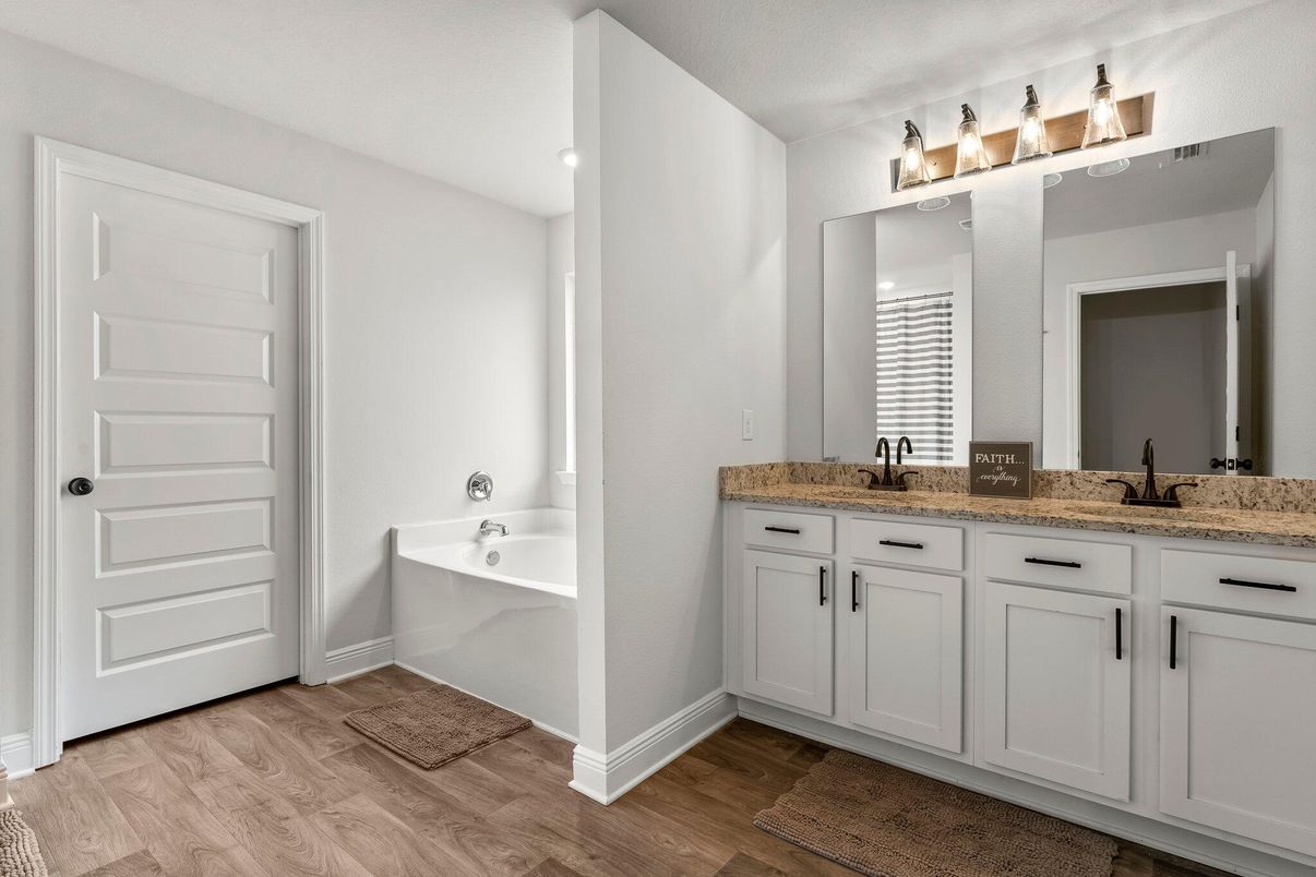 Bathroom, Dual Sink Vanities, Interior, Wood Texture Flooring