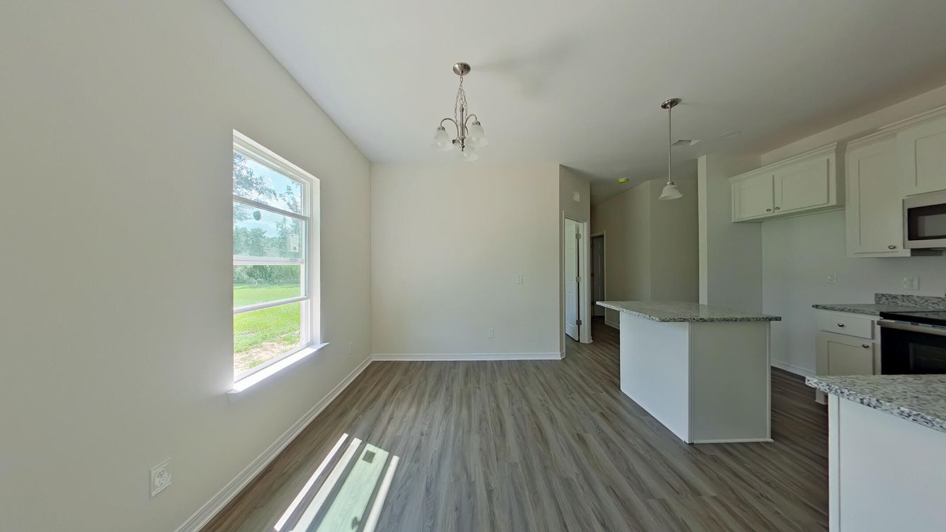 Empty room, Interior, Kitchen, Pendant Lights, Wood Texture Flooring
